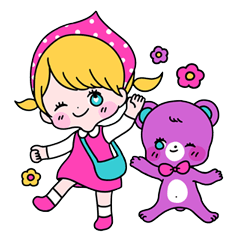 女の子とクマさんの愉快なスタンプ