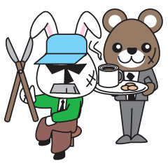 森の家族達(ファミリーの庭掃除)
