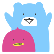青いクマとピンクの鳥